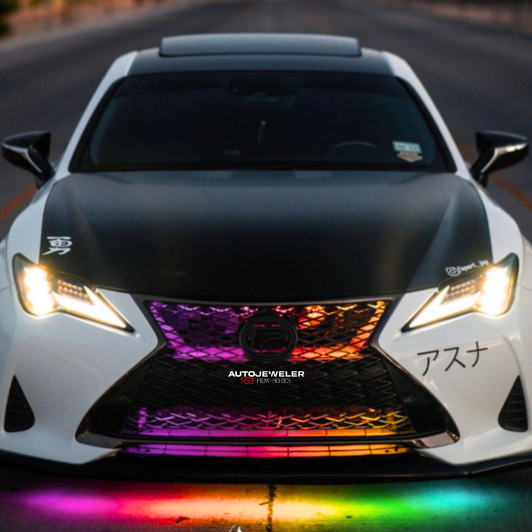 Flow Series RGB grille lighting on Lexus showing smooth flowing color-chasing animation