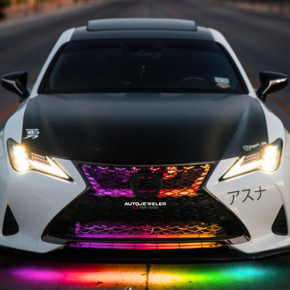 Flow Series RGB grille lighting on Lexus showing smooth flowing color-chasing animation