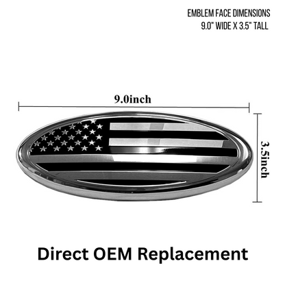 9” Chrome Oval Grille Emblem – White LED American Flag | Fits Most Ford Vehicles  Description: