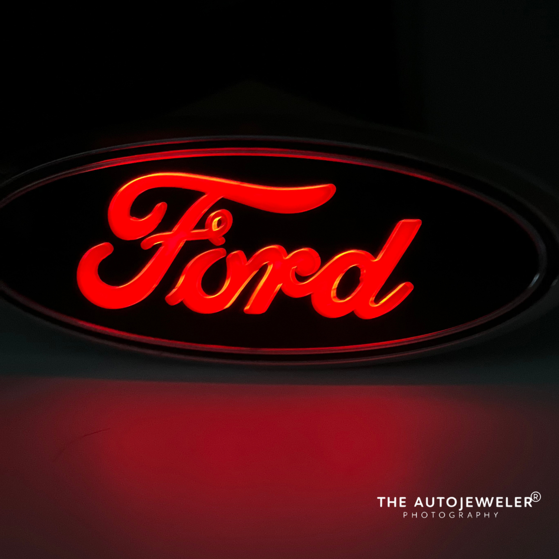 AutoJeweler Ford 7" LED Tailgate Emblem – Black/Chrome, Dual-Intensity Red