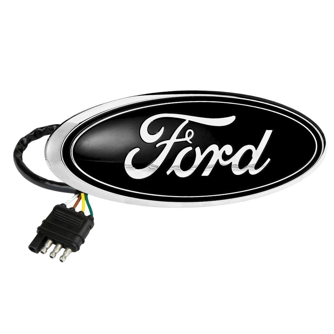 AutoJeweler Ford 7" LED Tailgate Emblem – Black/Chrome, Dual-Intensity Red