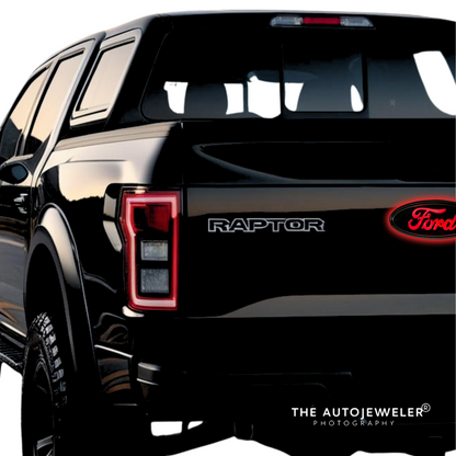 AutoJeweler Ford 7" LED Tailgate Emblem – Black/Chrome, Dual-Intensity Red