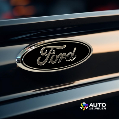 AutoJeweler Ford 7" LED Tailgate Emblem – Black/Chrome, Dual-Intensity Red