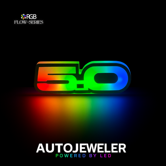 Ford Mustang 5.0 RGB Flow Series LED grille emblem hero image – AutoJeweler Powered by LED.