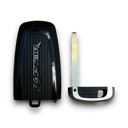 Raptor key fob shell cover shown with replacement shell and metal key blade components
