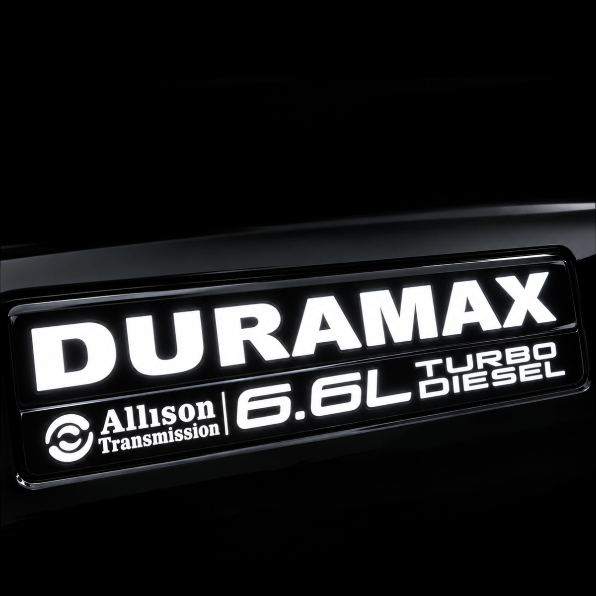 GMC Sierra HD Duramax 6.6L fender badge with bright white LED illumination
