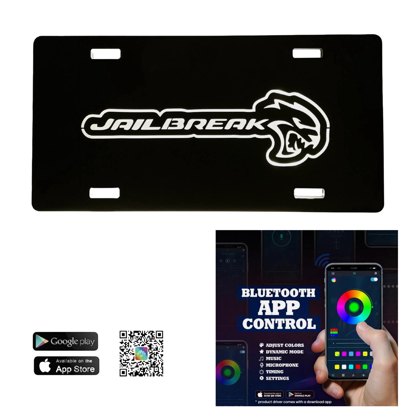 RGB Flow Series “Jailbreak” LED Illuminated License Plate – 6x12 Acrylic, Multi-Color, App Controlled