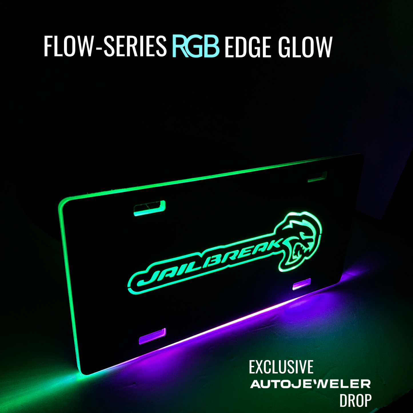 License plate with 'Jailbreak' design and RGB edge glow on a dark background