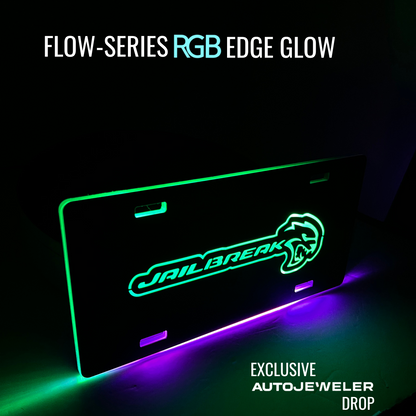 License plate with 'Jailbreak' design and RGB edge glow on a dark background