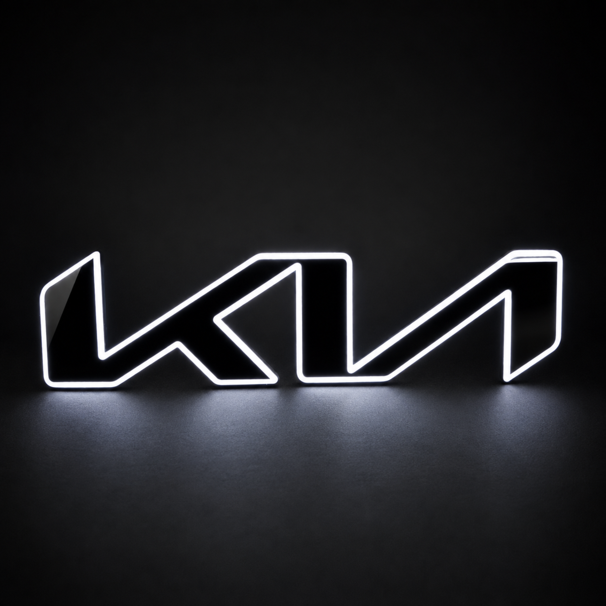 kia led grille emblem gloss black white led front view