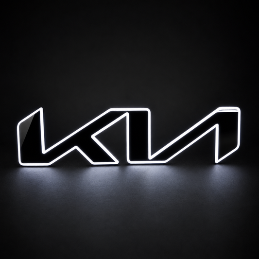 kia led grille emblem gloss black white led front view