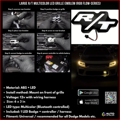 Dodge R/T LED Grille Emblem Badge (RGB Flow Series) - Bluetooth App Controlled