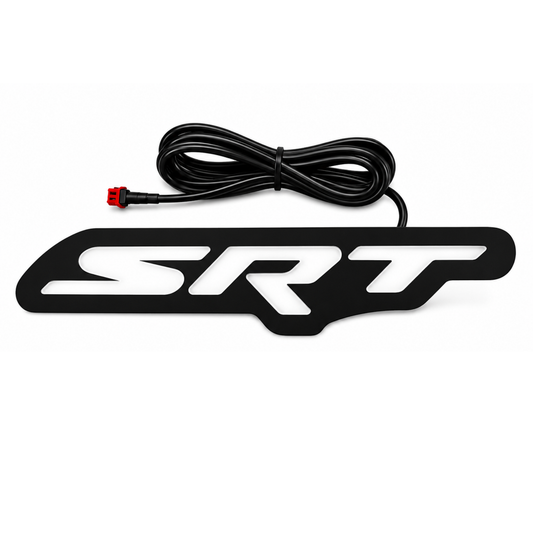 12V RGB Flow Series SRT LED Grille Emblem Badge on a white background.