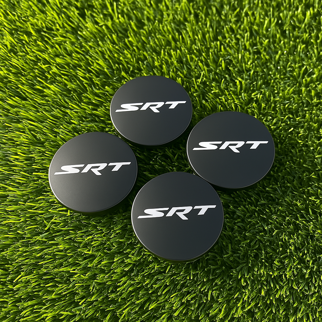 Matte black 63mm SRT wheel center caps set of 4 for Dodge SRT-style wheels