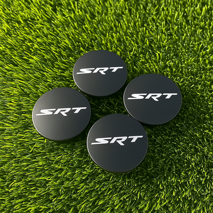 Matte black 63mm SRT wheel center caps set of 4 for Dodge SRT-style wheels
