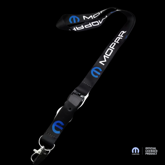 Official Mopar black nylon lanyard with detachable quick release buckle and metal key clip