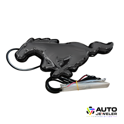 2015–2023 Ford Mustang S550 Black finish White LED pony grille emblem with wiring harness