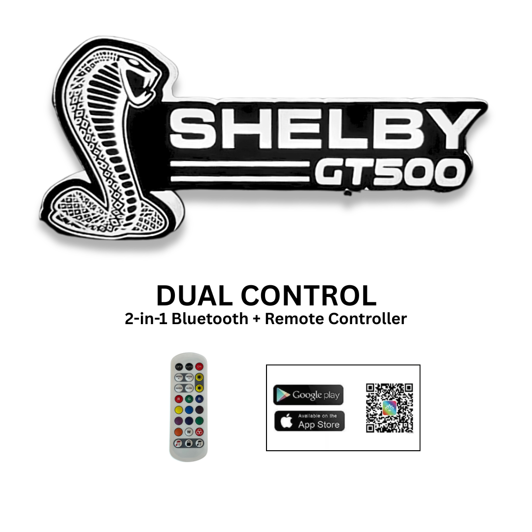 Mustang Shelby GT500 RGB Flow Series Emblem with Bluetooth app and handheld remote control
