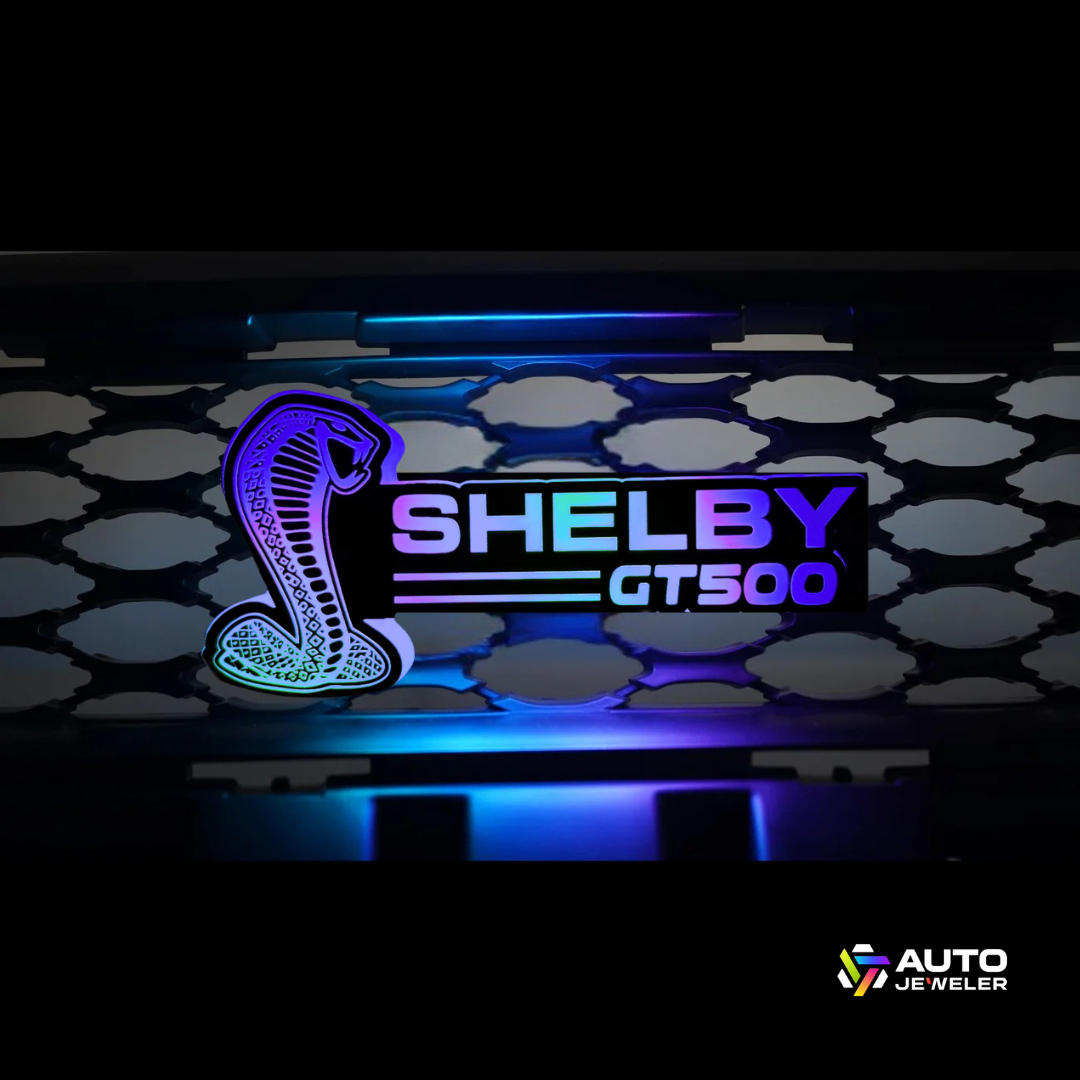 Mustang Shelby GT500 RGB Flow Series Emblem close-up frosted acrylic finish