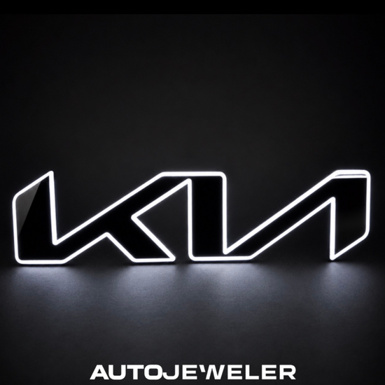 LED Gloss black Kia modern stylized "KN" style logo grille emblem with bright white LEDs video