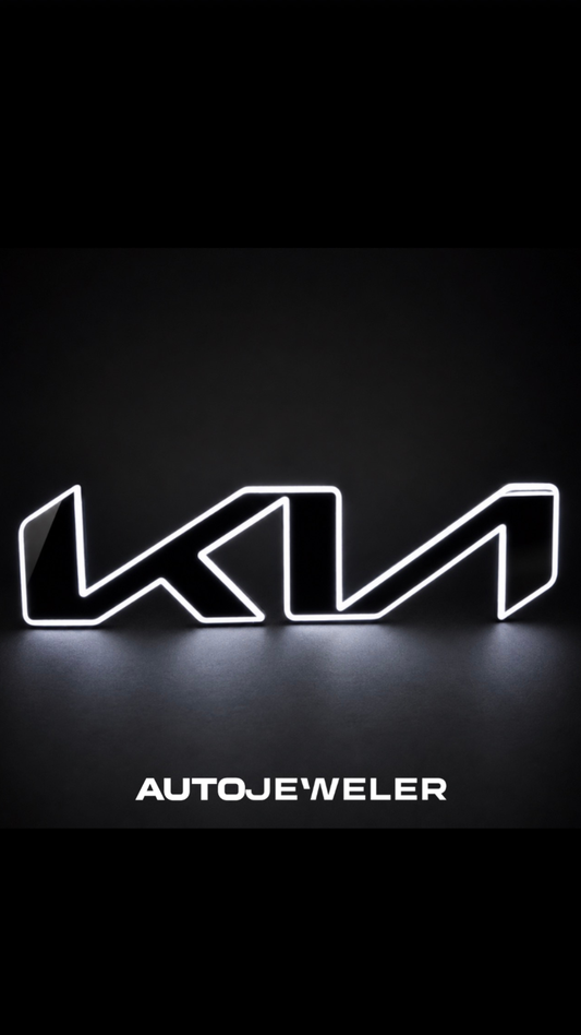 LED Gloss black Kia modern stylized "KN" style logo grille emblem with bright white LEDs video