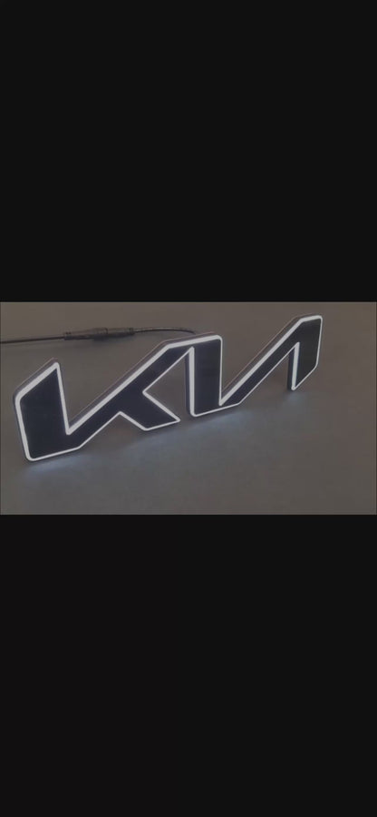 AutoJeweler LED Illuminated Kia Radiator Grille Emblem, Gloss Black Modern Stylized "KN" Logo - Plug & Play