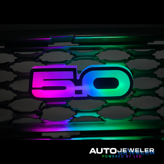Video of the AutoJeweler  Mustang GT 5.0 RGB Flow-Series Grille Emblem in action- music sync, color chasing mode