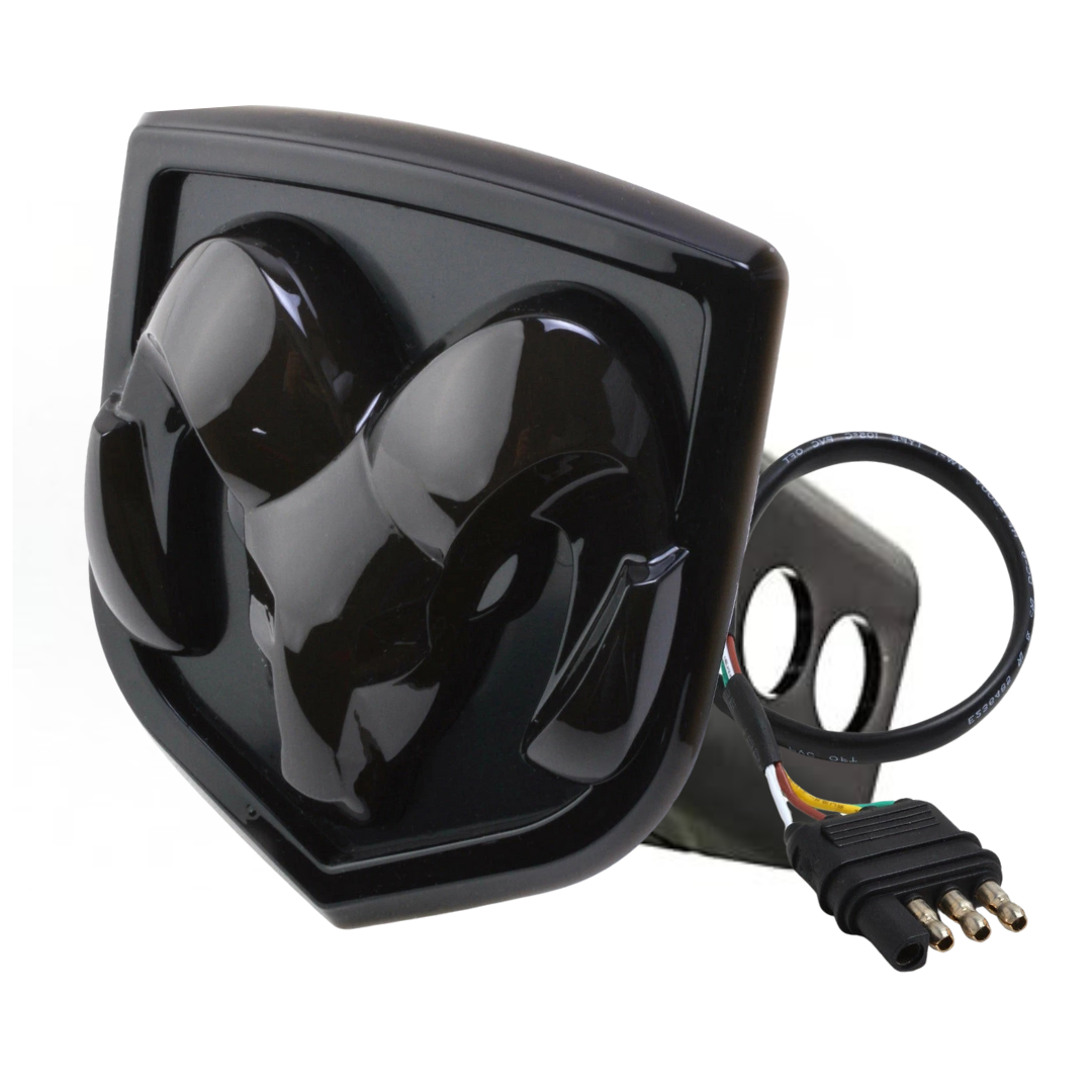 Black RAM lighted hitch cover with integrated wiring harness product view