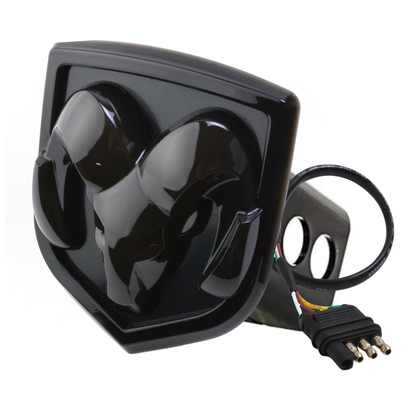 Black RAM lighted hitch cover with integrated wiring harness product view