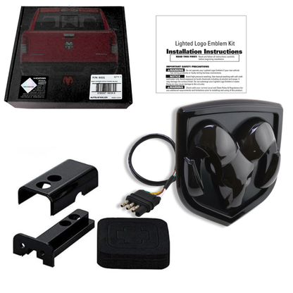 RAM lighted hitch cover packaging with installation instructions and components