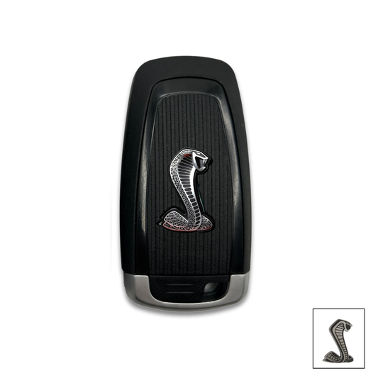 Shelby Cobra black key fob shell replacement front view with chrome cobra emblem