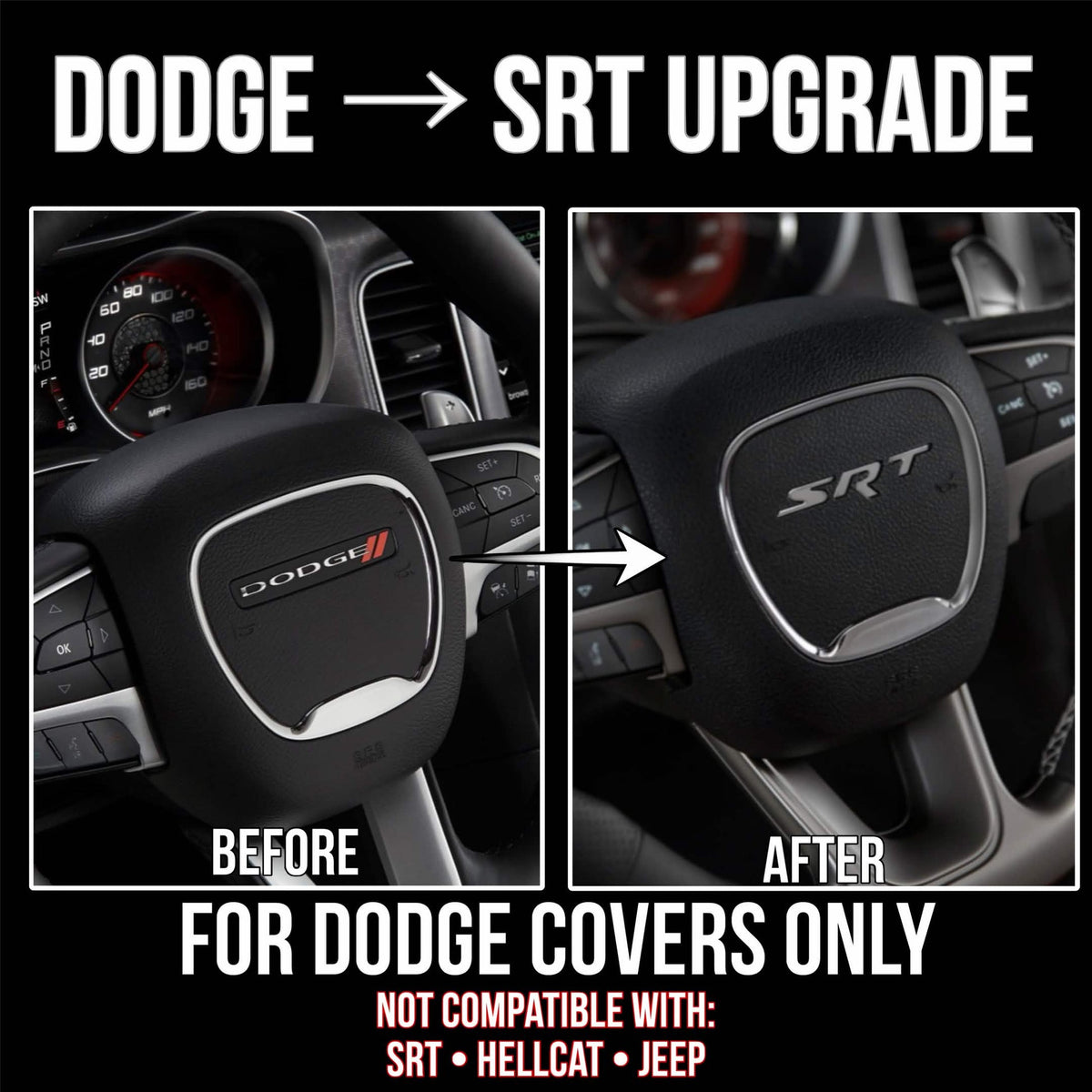 SRT logo airbag cover fitment guide for Dodge-style steering wheel airbags