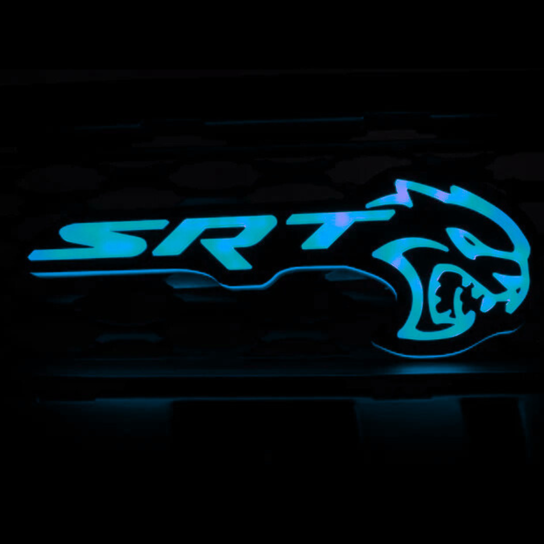 SRT Hellcat grille emblem glowing blue
