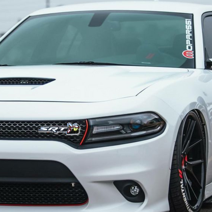 SRT Scat Bee RGB Flow-Series emblem installed on Dodge Charger front grille