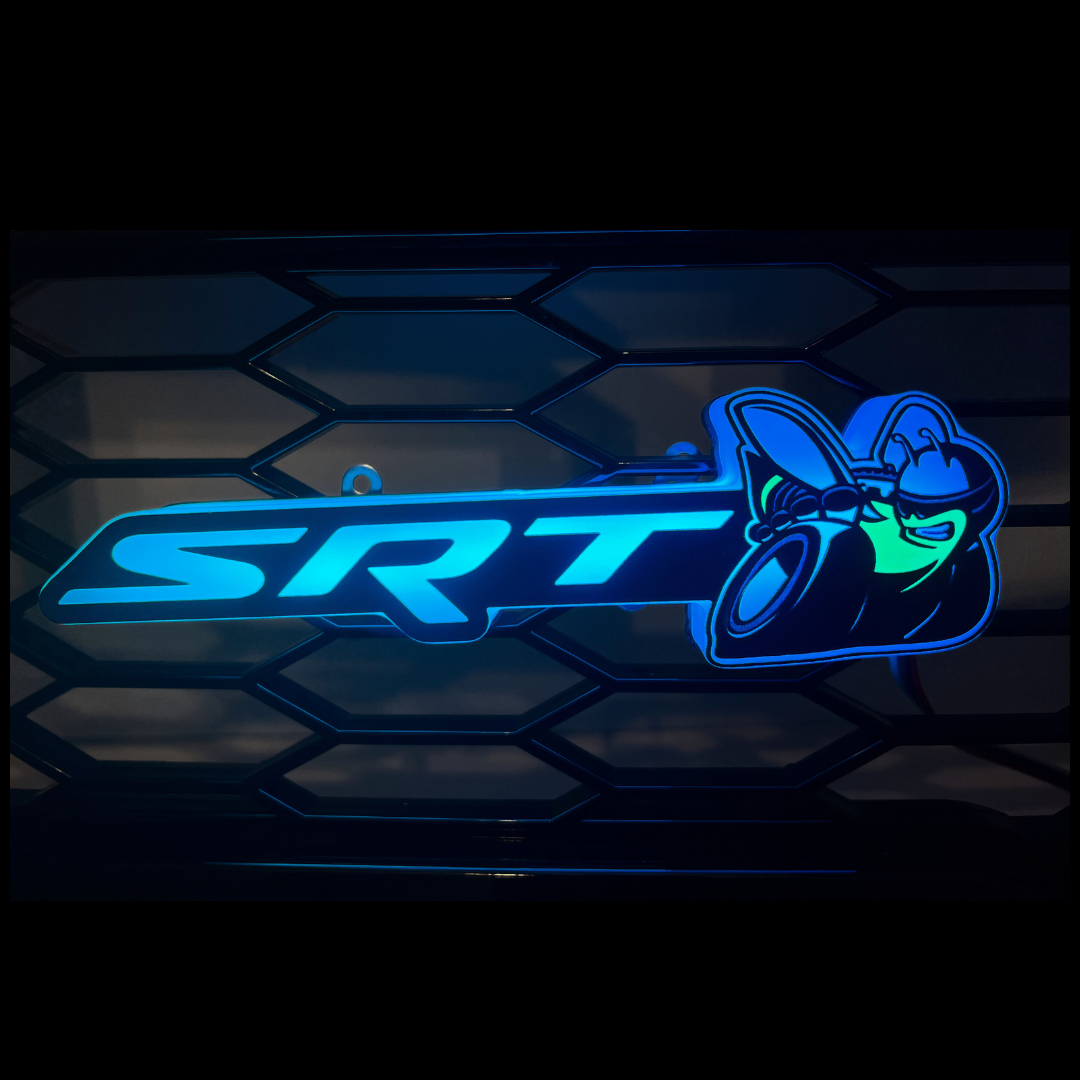 SRT Scat Bee LED emblem with blue RGB Flow-Series glow