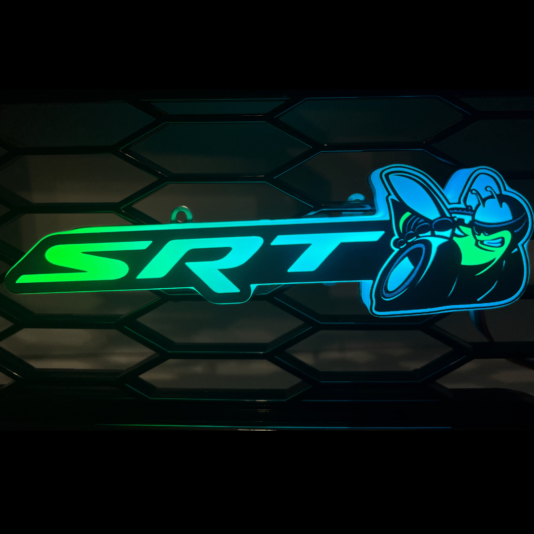 SRT Scat Bee LED emblem with green RGB Flow-Series glow