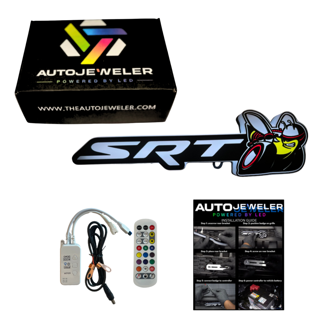 RT Scat Bee RGB Flow-Series LED emblem kit with dual control and packaging