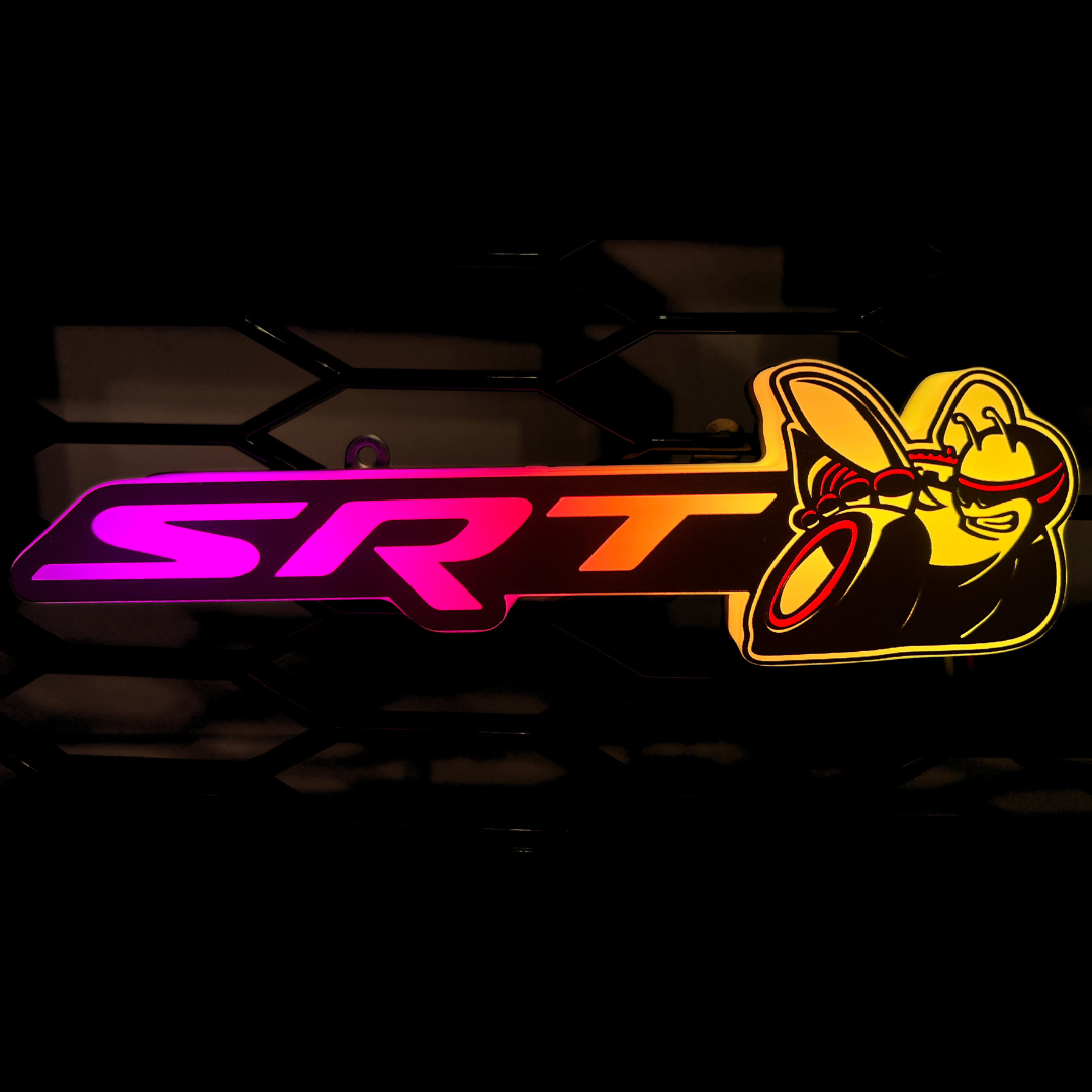 SRT Scat Bee LED emblem with vivid red RGB Flow-Series glow