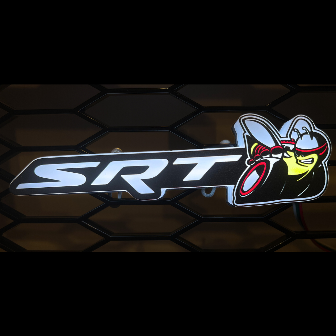 SRT Scat Bee LED emblem illuminated with crisp white glow