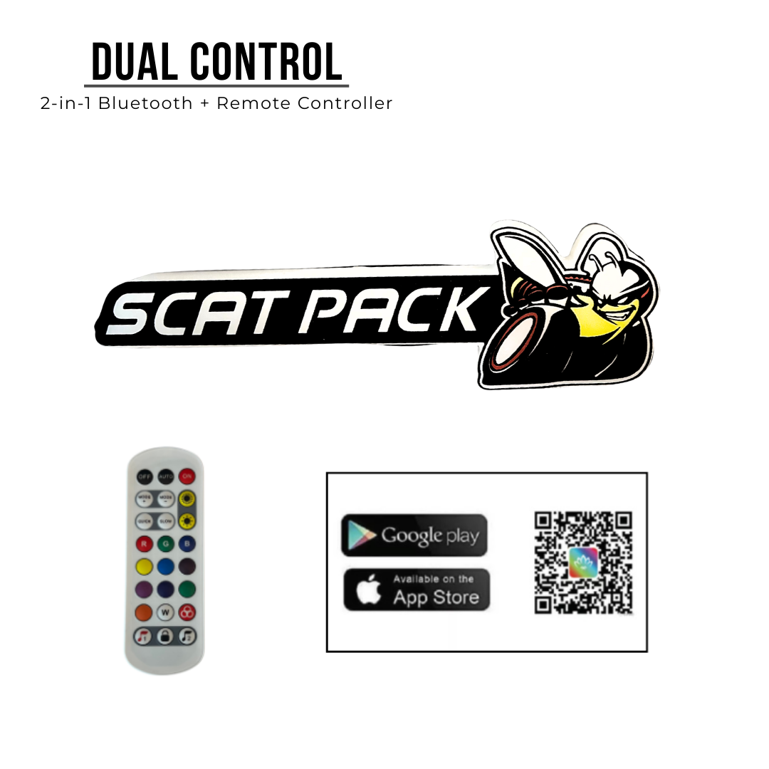 SRT Scat Pack LED emblem dual control with Bluetooth app and handheld remote