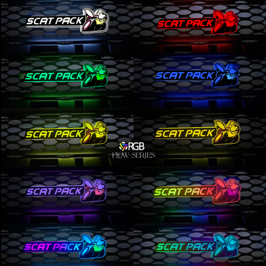 SRT Scat Pack RGB LED emblem showing multiple color variations