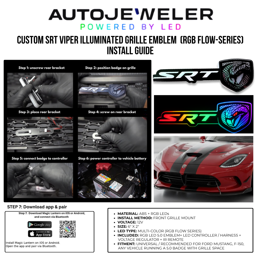 Full install guide for AutoJeweler SRT Viper RGB Flow-Series grille emblem