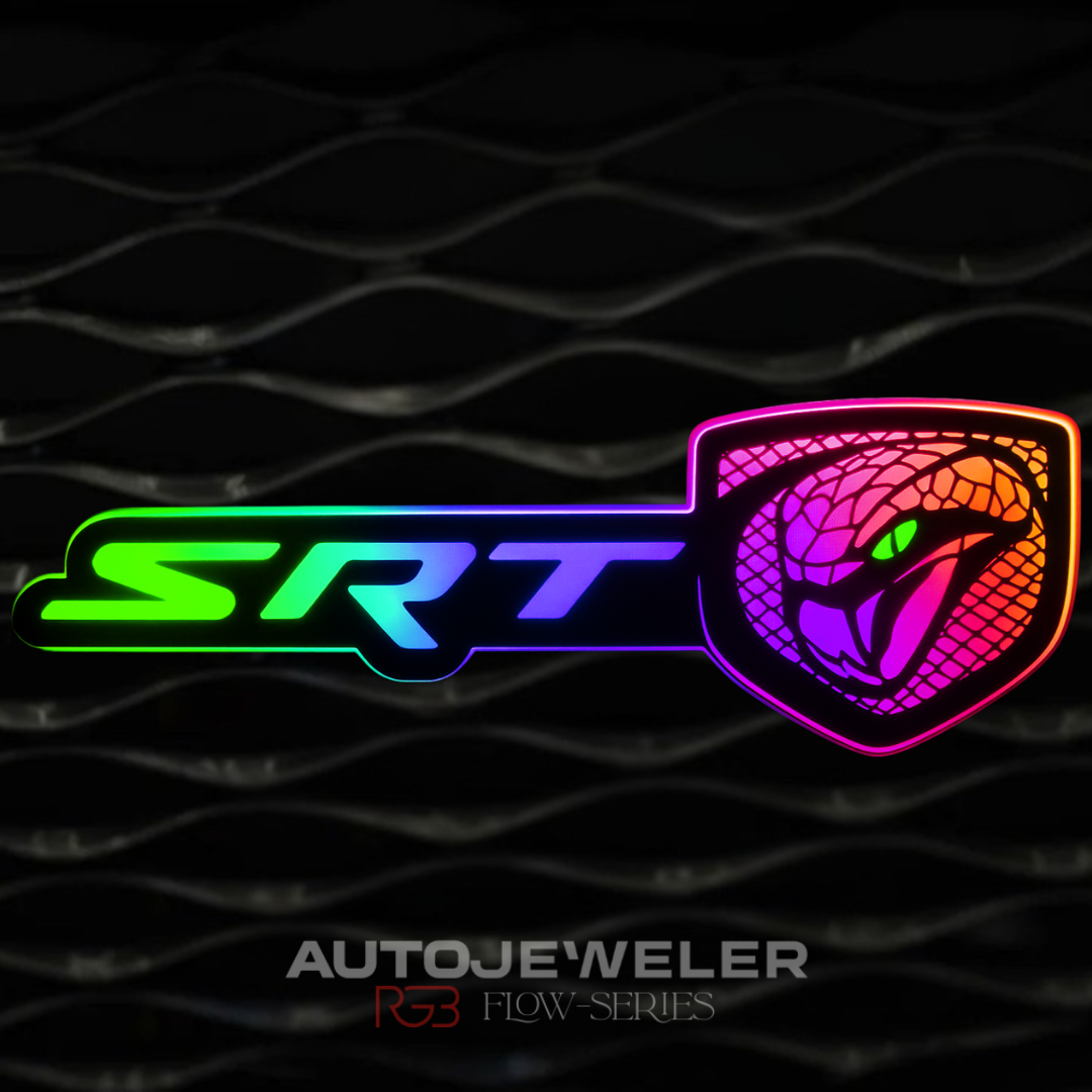 SRT Viper LED emblem glowing with full RGB effects on mesh grille